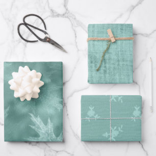 Robin Egg Green Leaf Linen (geen echt linnen) Inpakpapier Vel