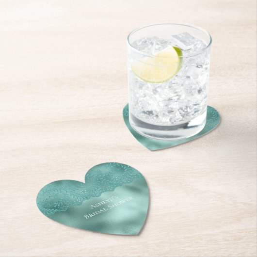 Robin Egg Groene Kant Bruidsdouche Kartonnen Onderzetters (Insitu)