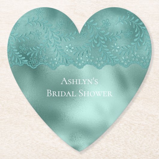Robin Egg Groene Kant Bruidsdouche Kartonnen Onderzetters (Voorkant)