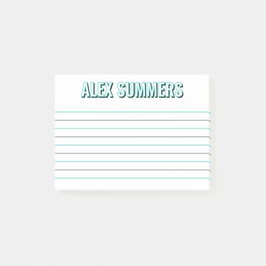 Robin Egg Omtrek Zwarte Schaduw Blok Letters Lined Post-it® Notes (Voorkant)