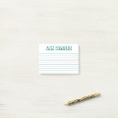Robin Egg Omtrek Zwarte Schaduw Blok Letters Lined Post-it® Notes (Op bureau)