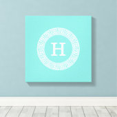 Robin Egg WHT Greek Key RND XL Lijst Init Monogram Canvas Afdruk (Insitu (Houten vloer))
