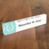 Robin Egg Wht Wheat Laurel Wreath Initiaal Monogra Naambordje (Zijkant)