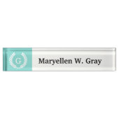 Robin Egg Wht Wheat Laurel Wreath Initiaal Monogra Naambordje (Voorkant)