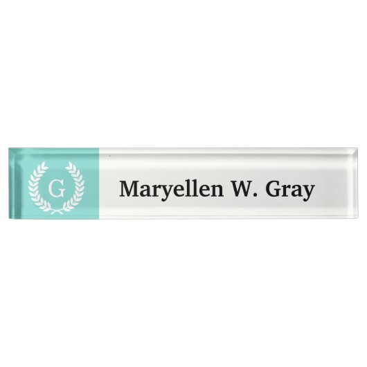 Robin Egg Wht Wheat Laurel Wreath Initiaal Monogra Naambordje (Voorkant)