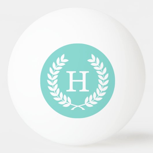 Robin Egg Wht Wheat Laurel Wreath Initiaal Monogra Pingpongbal (Achterkant)