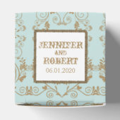 Robin Ei Blauw en Gouden Damast Bruiloft Bedankdoosjes (Bovenkant)