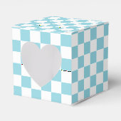 Robin Ei Blauw met Wit Vierkant Patroon Hart Bedankdoosjes (Voorkant Zijde)