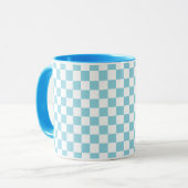 Robin Ei Blauwe Combo Mok met Wit Vierkant Patroon (Voorkant links)