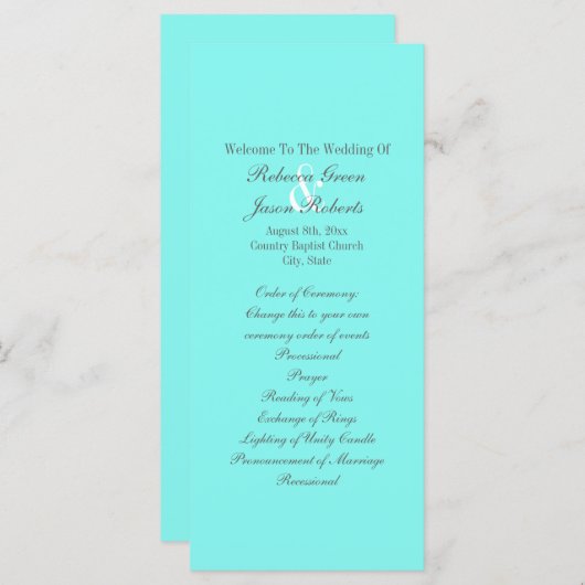 robin ' eicelblauwe turquoise aqua blue bruiloft programmakaart (Voorkant / Achterkant)