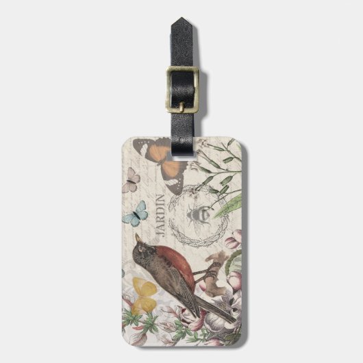 Robin Elegant Vogelvlinder Franse kunst Bagagelabel (Voorkant verticaal)