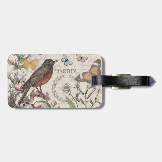 Robin Elegant Vogelvlinder Franse kunst Bagagelabel (Achterkant horizontaal)