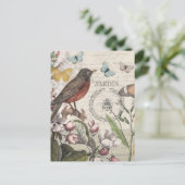 Robin Elegant Vogelvlinder Franse kunst Briefkaart (Staand voorkant)