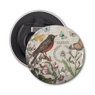 Robin Elegant Vogelvlinder Franse kunst Button Flesopener
