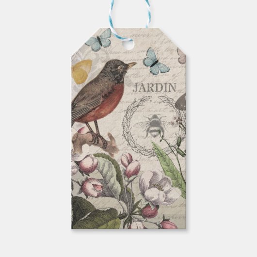 Robin Elegant Vogelvlinder Franse kunst Cadeaulabel (Voorkant)