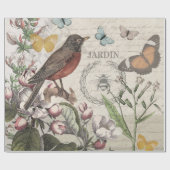 Robin Elegant Vogelvlinder Franse kunst Cadeaupapier (Vlak)