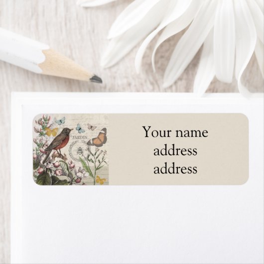 Robin Elegant Vogelvlinder Franse kunst Etiket (Insitu)