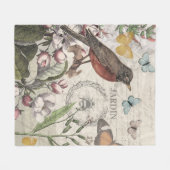 Robin Elegant Vogelvlinder Franse kunst Fleece Deken (Voorkant (Horizontaal))