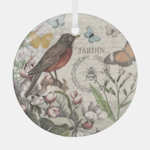 Robin Elegant Vogelvlinder Franse kunst Glas Ornament
