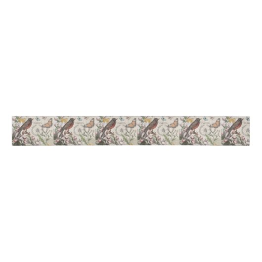 Robin Elegant Vogelvlinder Franse kunst Grosgrain Lint (Voorkant)