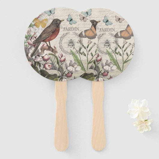 Robin Elegant Vogelvlinder Franse kunst Handwaaier (Voorkant en achterkant)