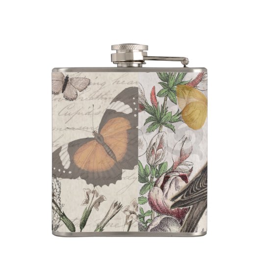 Robin Elegant Vogelvlinder Franse kunst Heupfles (Achterkant)