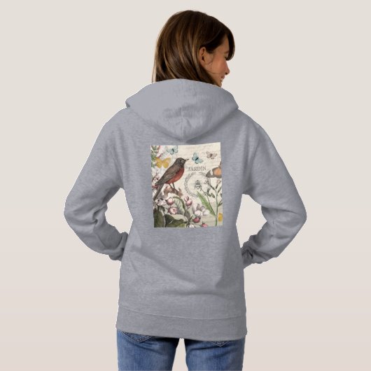 Robin Elegant Vogelvlinder Franse kunst Hoodie (Achterkant volledig)