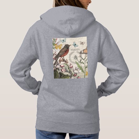 Robin Elegant Vogelvlinder Franse kunst Hoodie (Achterkant)