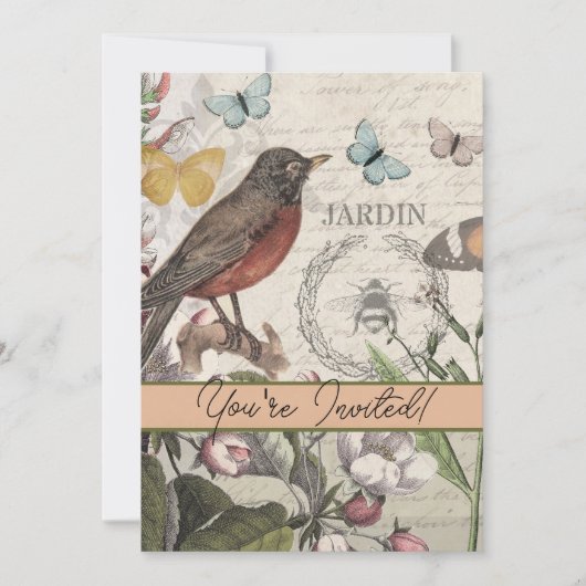 Robin Elegant Vogelvlinder Franse kunst Kaart (Voorkant)