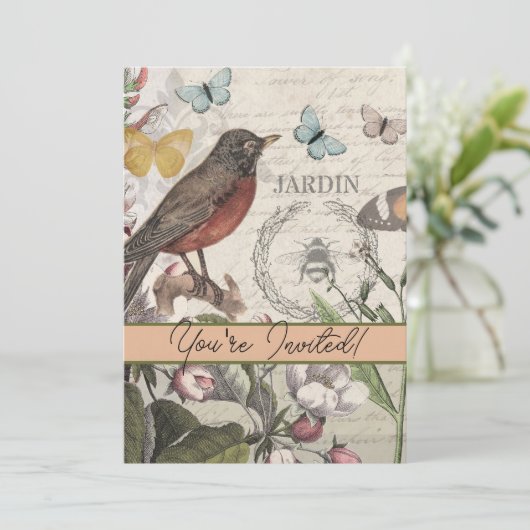 Robin Elegant Vogelvlinder Franse kunst Kaart (Staand voorkant)