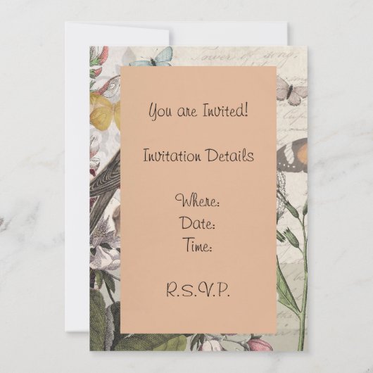 Robin Elegant Vogelvlinder Franse kunst Kaart (Achterkant)