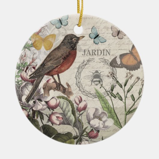 Robin Elegant Vogelvlinder Franse kunst Keramisch Ornament (Voorkant)