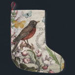 Robin Elegant Vogelvlinder Franse kunst Kleine Kerstsok<br><div class="desc">Ontdek de charme van een vervlogen tijdperk met deze prachtige originele collage, zorgvuldig vervaardigd uit antiek efemera. Met een prachtig gerestaureerde roodborstje te midden van weelderige botanische illustraties, roept dit ontwerp de rust op van een tuin. Fijne vlinders fladderen rond, terwijl een klassieke hommel wordt omringd door een lauwerkrans. De...</div>