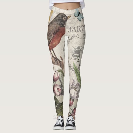 Robin Elegant Vogelvlinder Franse kunst Leggings (Voorkant)