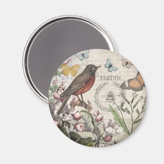 Robin Elegant Vogelvlinder Franse kunst Magneet (Voorkant / Achterkant)