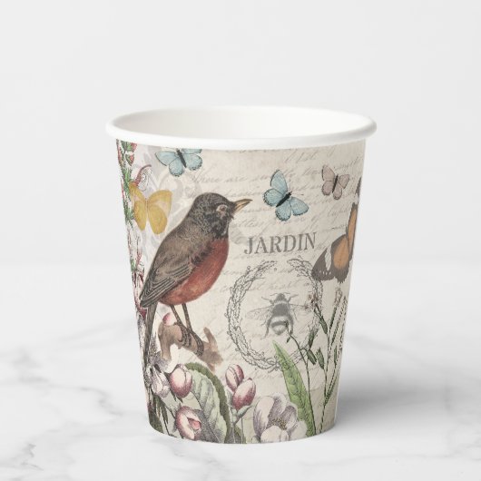 Robin Elegant Vogelvlinder Franse kunst Papieren Bekers (Achterkant)