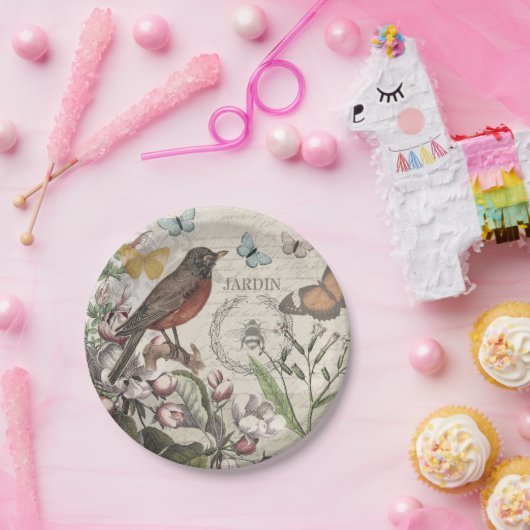 Robin Elegant Vogelvlinder Franse kunst Papieren Bordje (Feest)