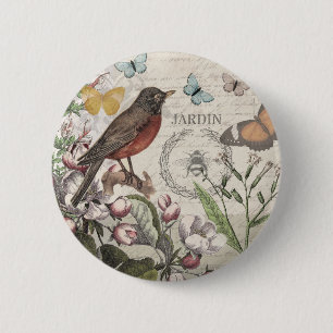 Robin Elegant Vogelvlinder Franse kunst Ronde Button 5,7 Cm