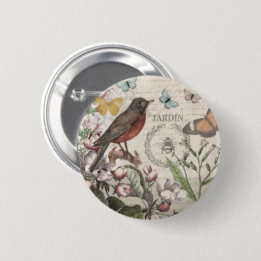 Robin Elegant Vogelvlinder Franse kunst Ronde Button 5,7 Cm (Voorkant /achterkant)