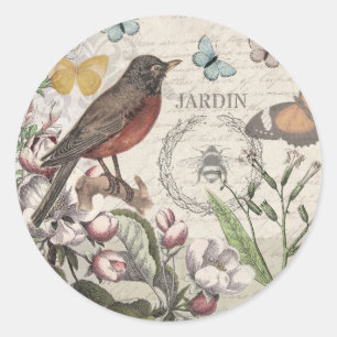 Robin Elegant Vogelvlinder Franse kunst Ronde Sticker