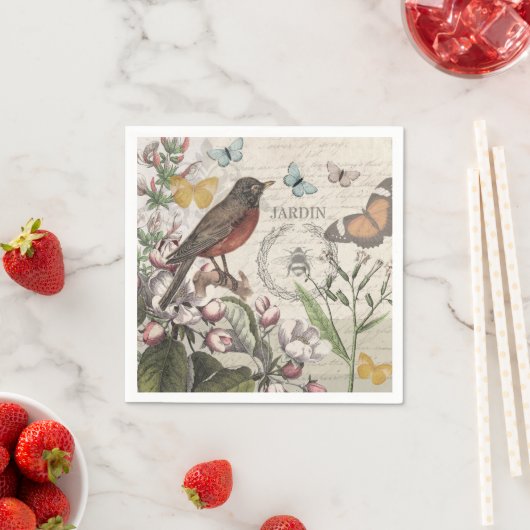 Robin Elegant Vogelvlinder Franse kunst Servet (Insitu)