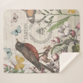 Robin Elegant Vogelvlinder Franse kunst Sherpa Deken (Voorkant (horizontaal))