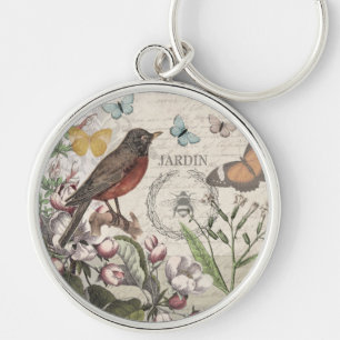 Robin Elegant Vogelvlinder Franse kunst Sleutelhanger