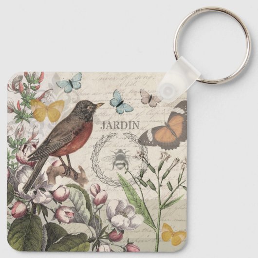 Robin Elegant Vogelvlinder Franse kunst Sleutelhanger (Achterkant)