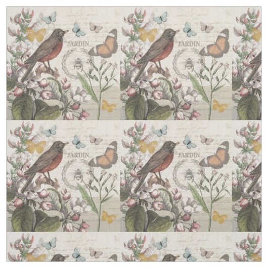 Robin Elegant Vogelvlinder Franse kunst Stof (Swatch)