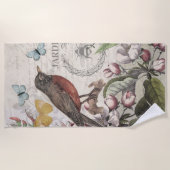 Robin Elegant Vogelvlinder Franse kunst Strandlaken (Voorkant)