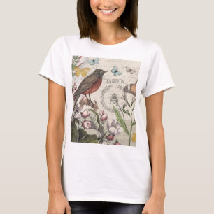 Robin Elegant Vogelvlinder Franse kunst T-shirt
