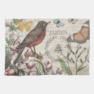 Robin Elegant Vogelvlinder Franse kunst Theedoek