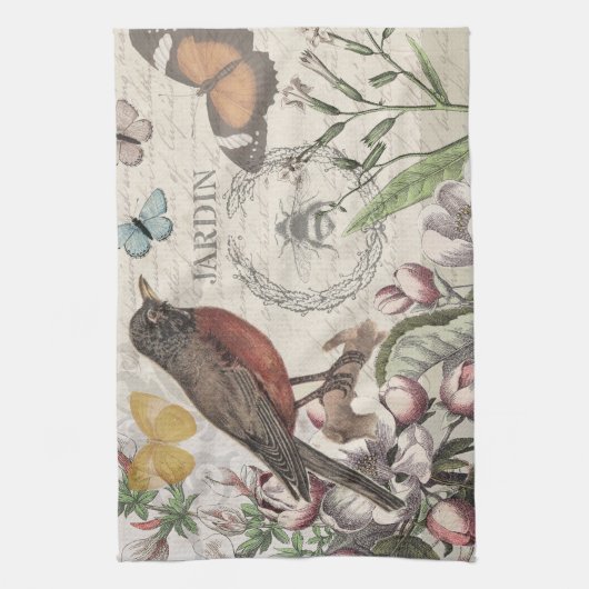 Robin Elegant Vogelvlinder Franse kunst Theedoek (Verticaal)