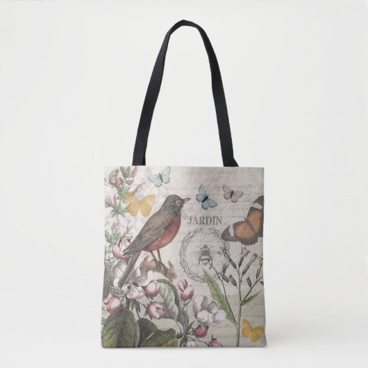 Robin Elegant Vogelvlinder Franse kunst Tote Bag (Voorkant)